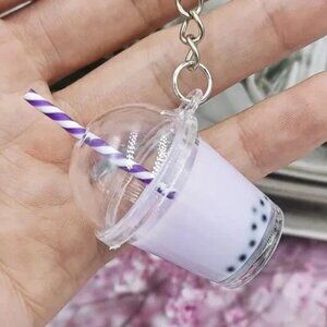 Purple Boba Bubble Tea Keychain Bag Purse Charm Kawaii